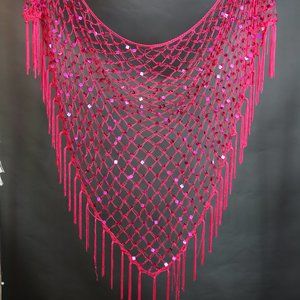 LIKE NEW Fuschia Sequin Fringe Mesh Belly Dance Hip Scarf